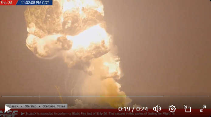 SpaceX 스타십 Ship 36 폭발 장면
